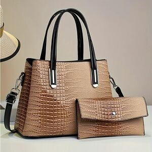 Women’s 2pc Set Fashion Crocodile Bag In Khaki